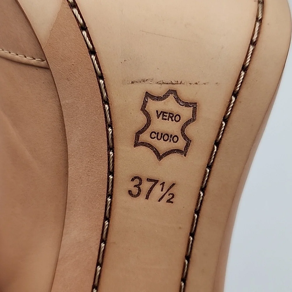 ALICE + OLIVIA Tan Pumps with Whipstitched Detail Self-covered Heels - Picture 7 of 7